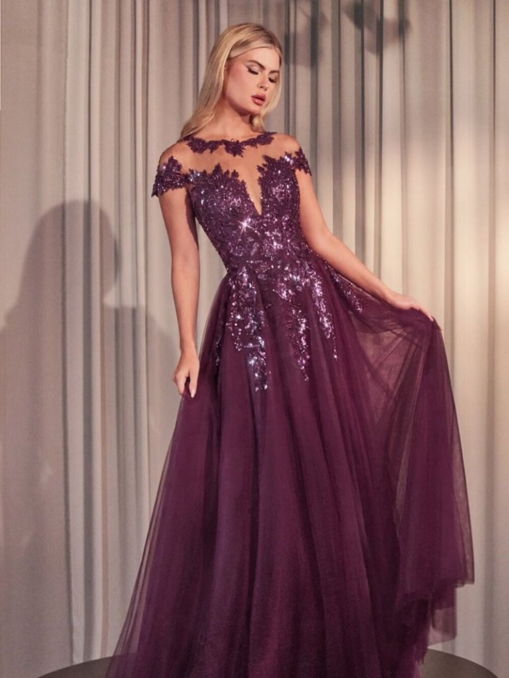 New Eggplant Sequins Embellished Formal Mother Of The Bride Tulle Gown CD A1475 - Picture 7 of 9